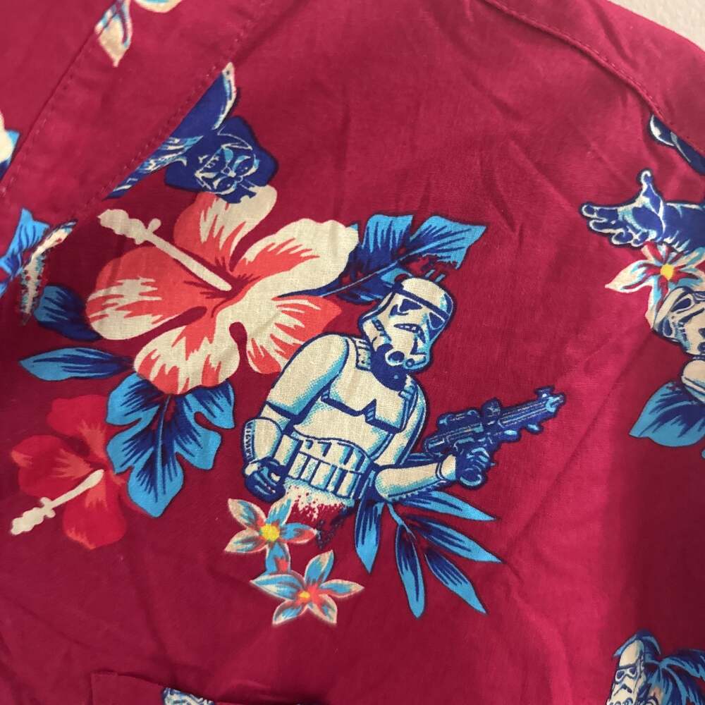 Disney Star Wars Shirt Men 2XL Red Hawaiian Button Up Storm Trooper Darth Camp - Picture 4 of 5
